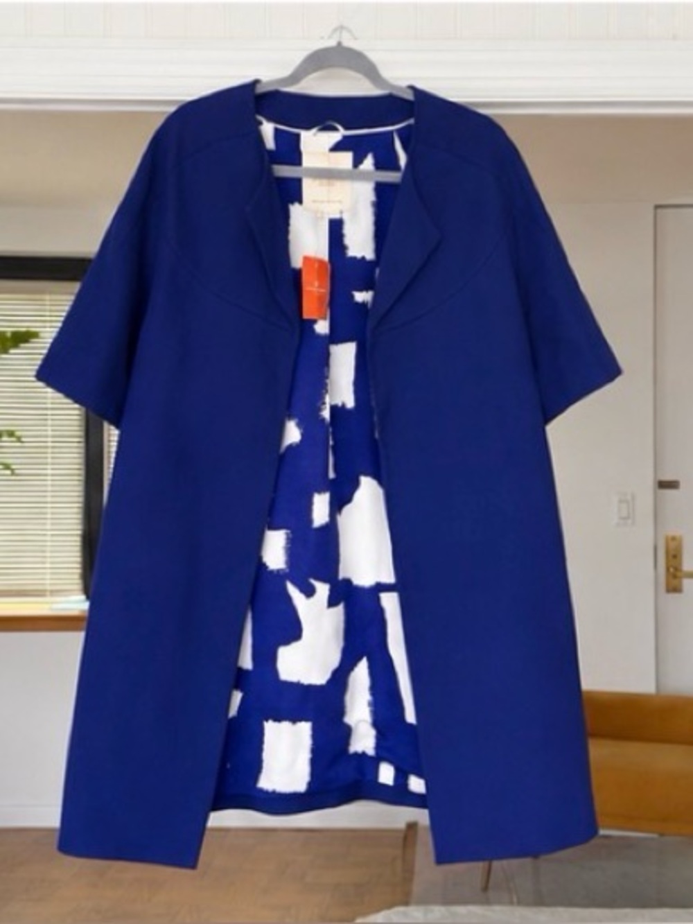 kate spade Royal Blue Short-Sleeve Trench Coat with White Print Lining